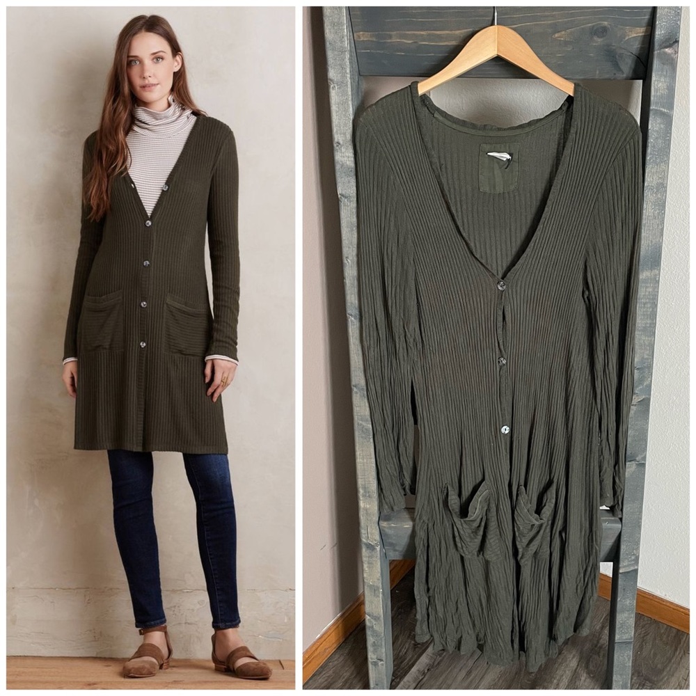 Anthropologie Akemi + Kin Olive Green Ribbed Midi Cardigan
